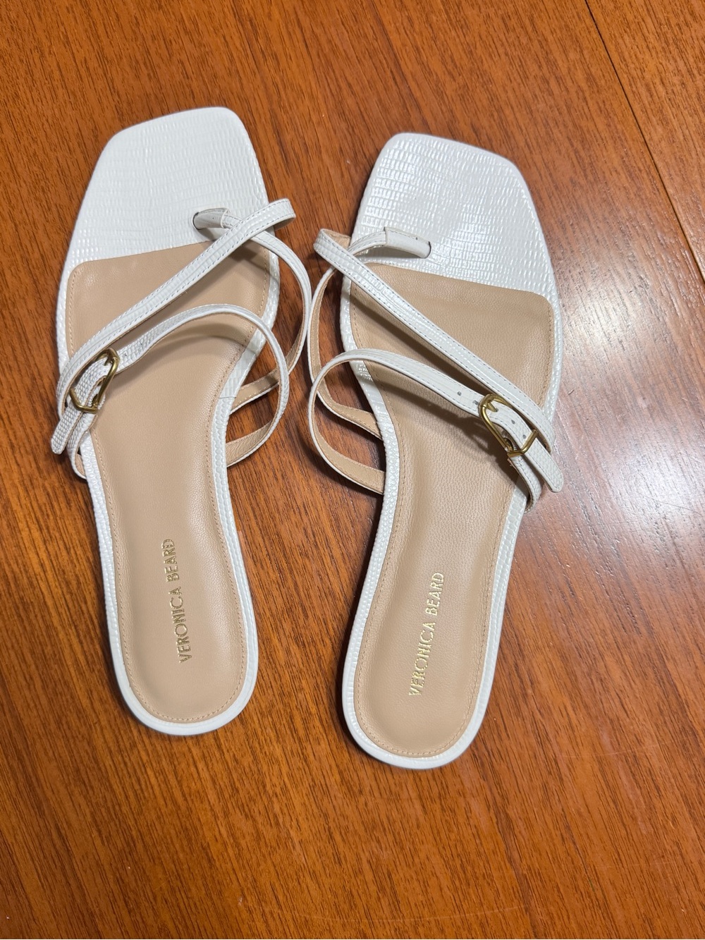 NWOT-Veronica Beard (8.5m) Marthe Parchment White Leather Square-Toe Sandals